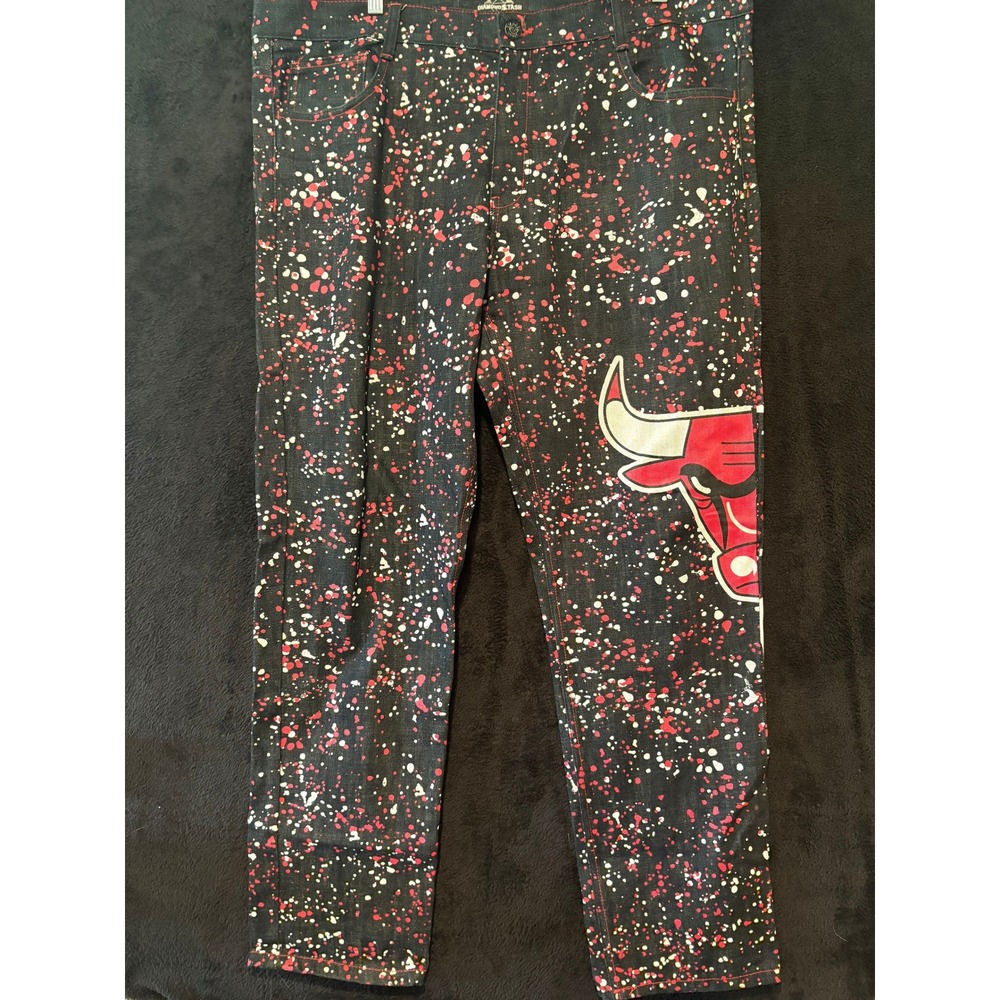 Diamond Stash Jeans Mens Chicago Bulls Splatter Paint Graphic Denim Black